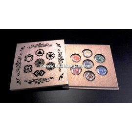 Colorful Chakra Engraved Crystal Disc Set with Hollow Laser-Engraved Box