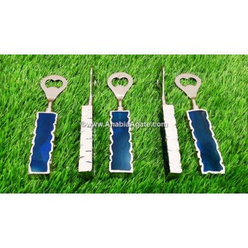 Blue Onyx Gemstone Handle Bottle Opener - Exquisite and Functional Barware Accessory