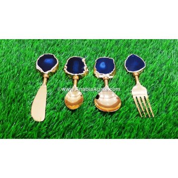 Blue Onyx Handled Cutlery Set - 4 Piece Stainless Steel Dining Essentials