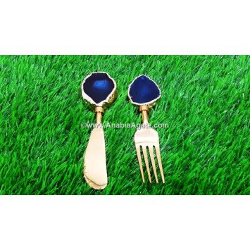 Elegant Blue Onyx Butter Knife & Fork Set for Fine Dining
