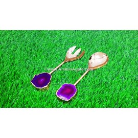 Pink Onyx Handled Serving Spoon & Fork Set