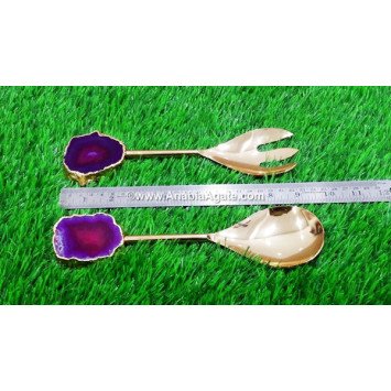 Pink Onyx Handled Serving Spoon & Fork Set