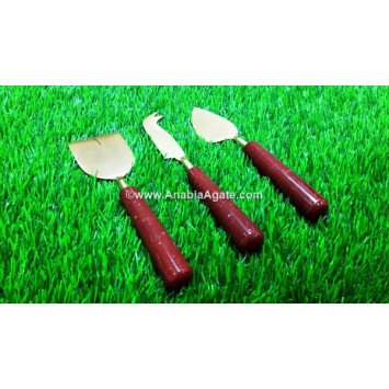 Red Jasper Cheese Knives Set of 3 - Exquisite Entertaining Essentials