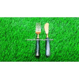 Green Aventurine Handled Butter Knife & Fork Set | Luxe Dining Collection