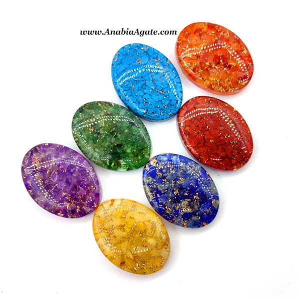 7 Chakra Chips Orgone Oval Set - Energy Healing Stones
