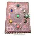 7 Chakra Stones Embossed Leather Journal - Spiritual and Functional Writing