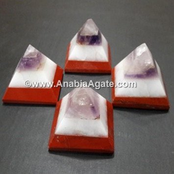 Amethyst, Snow Quartz & Red Jasper Gemstone Bonded Baby Pyramid