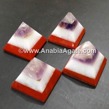 Amethyst, Snow Quartz & Red Jasper Gemstone Bonded Baby Pyramid
