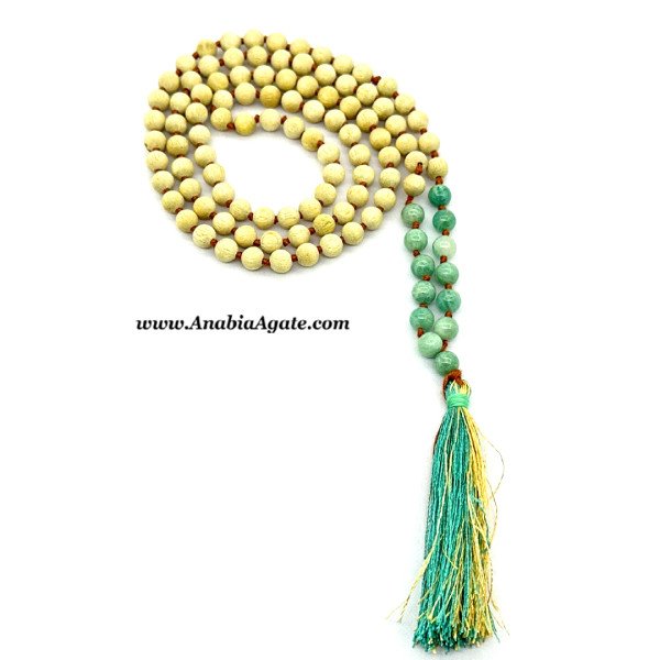 Amazonite & Whitewood Beads Japa Mala - Handcrafted Meditation Necklace