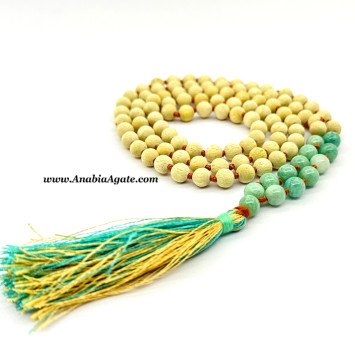 Amazonite & Whitewood Beads Japa Mala - Handcrafted Meditation Necklace