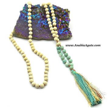 Amazonite & Whitewood Beads Japa Mala - Handcrafted Meditation Necklace