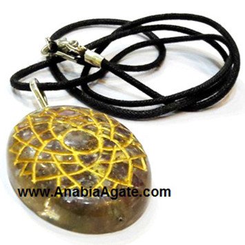 Amethyst Chakra Engraved Orgone Oval Pendant With Cord
