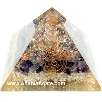 Amethyst, Crystal Quartz Orgone Pyramid With Crystal Quartz Point