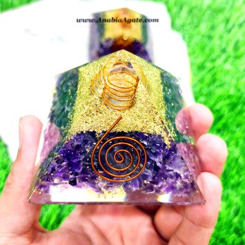Amethyst Orgone Pyramid with Crystal Quartz Point - Healing Energy & Protection