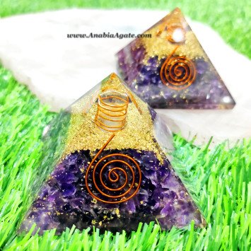 Amethyst Orgone Pyramid with Crystal Quartz Point - Healing Energy & Protection