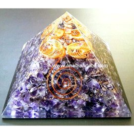 Amethyst Orgone Pyramid with Wire Wrapped Crystal Point | Size - 130 mm