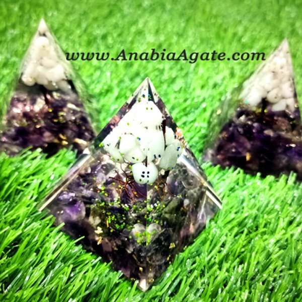 Amethyst & Snow Quartz Orgone Pyramid | Healing Crystals for Energy and Balance
