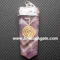 Amethyst Engraved Cho Ku Rei Flat Stick Pendant