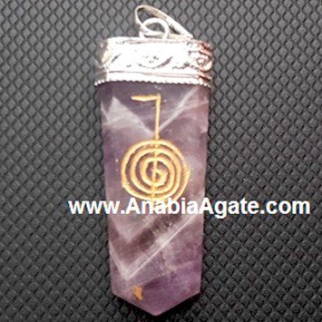 Amethyst Engraved Cho Ku Rei Flat Stick Pendant
