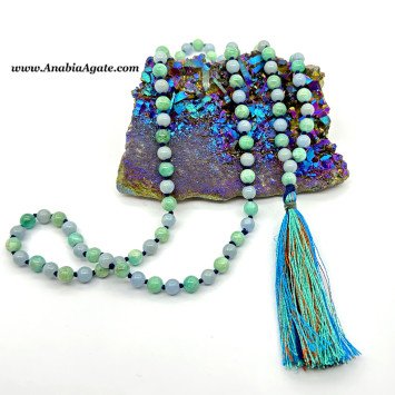 Angelite & Amazonite Beads Japa Mala - Handmade Meditation Beads