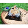 Black Tourmaline & Selenite Orgone Pyramid with FLower of Life Symbol