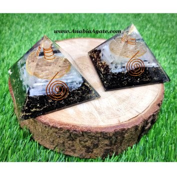 Black Tourmaline & Selenite Orgone Pyramid with FLower of Life Symbol