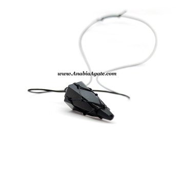 Black Obsidian Six Faceted Netted Necklace