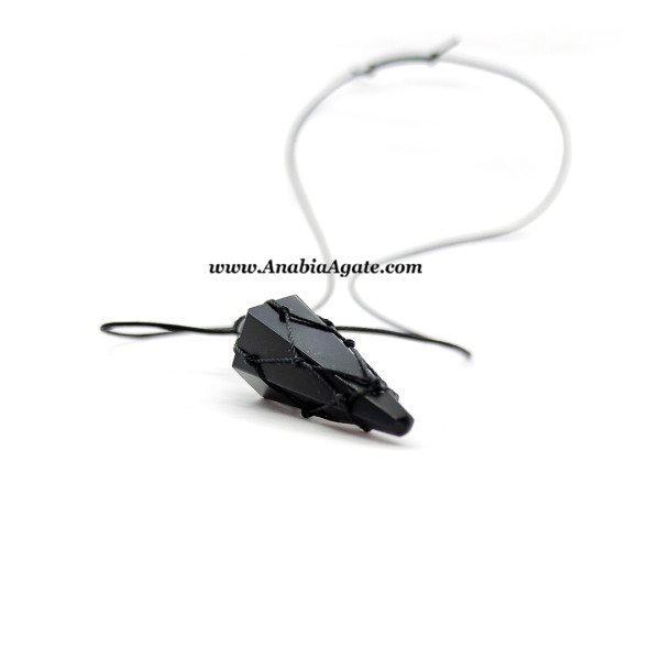 Black Obsidian Six Faceted Netted Necklace
