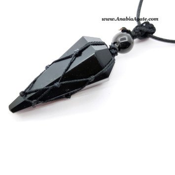 Black Obsidian Six Faceted Netted Necklace