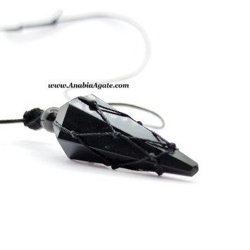 Black Obsidian Six Faceted Netted Necklace