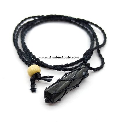 Black Tourmaline 3 Faceted Tower Netted Necklace