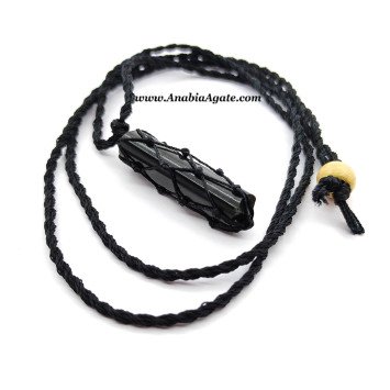 Black Tourmaline 3 Faceted Tower Netted Necklace