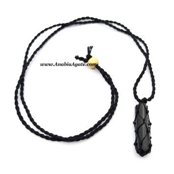 Black Tourmaline 3 Faceted Tower Netted Necklace