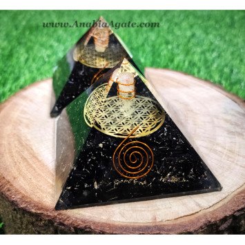 Black Tourmaline Flower of Life Pyramid Orgone Pyramid