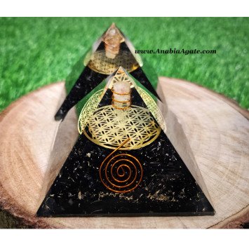 Black Tourmaline Flower of Life Pyramid Orgone Pyramid
