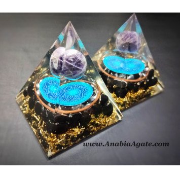 Black Tourmaline Orgone Pyramid with Amethyst Ball – Energy Protection & Healing