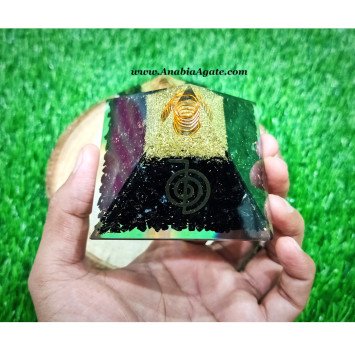 Black Tourmaline Orgone Pyramid with Cho Ku Rei Symbol - Energy Healing and Protection