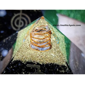 Black Tourmaline Orgone Pyramid with Cho Ku Rei Symbol - Energy Healing and Protection