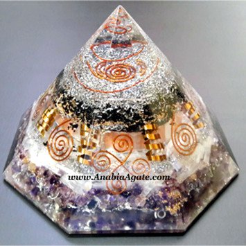 Big Octagonal Orgone Pyramid (Black Tourmaline, Selenite, Amethyst)