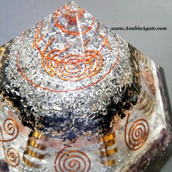 Big Octagonal Orgone Pyramid (Black Tourmaline, Selenite, Amethyst)