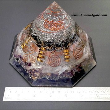 Big Octagonal Orgone Pyramid (Black Tourmaline, Selenite, Amethyst)