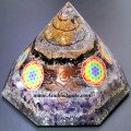 Big Octagonal Orgone Pyramid With Flower of Life Symbols (Black Tourmaline, Selenite, Amethyst)