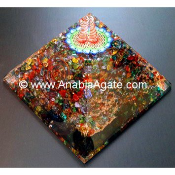 Big Size Mix Gemstone Chips Orgone Pyramid With Flower Of Life Symbol 