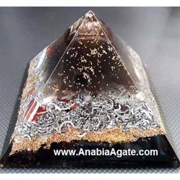 Black Color Orgone Pyramid With Wire Wrapped Crystal Quartz Point