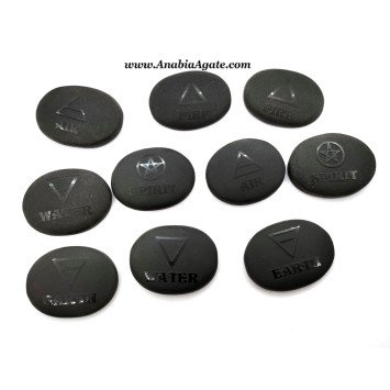 Black Tourmaline 5 Elements Embossed Oval Set | 5 Elements Stone