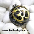 Black Tourmaline Metal OM Orgone Dome Pendant