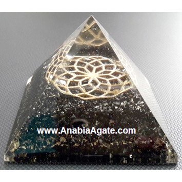 Black Tourmaline Orgone Pyramid with Metal Flower of Life – Natural Healing Energy