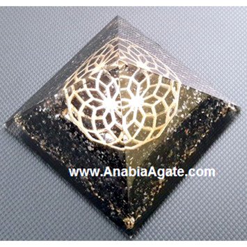 Black Tourmaline Orgone Pyramid with Metal Flower of Life – Natural Healing Energy
