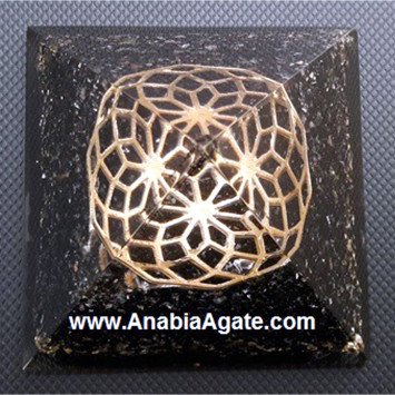 Black Tourmaline Orgone Pyramid with Metal Flower of Life – Natural Healing Energy