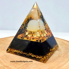 Black Tourmaline Orgone Pyramid with White Quartz Sphere | Energy Healing Decor